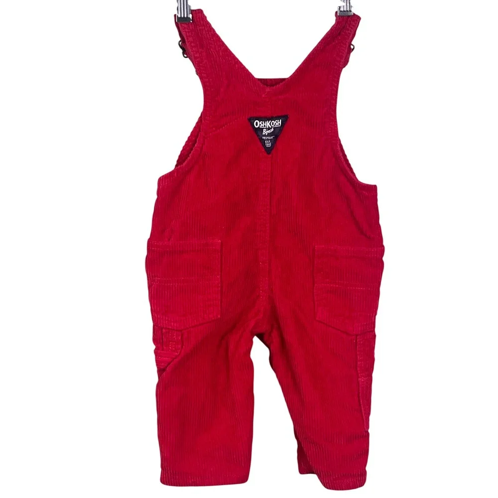 Oshkosh B'gosh Infant 6 Months Red Corduroy Cargo Overalls Kidcore Christmas